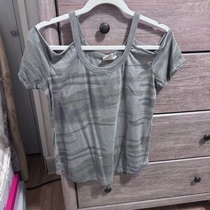 White Crow Gray Camouflage Cold Shoulder Tee